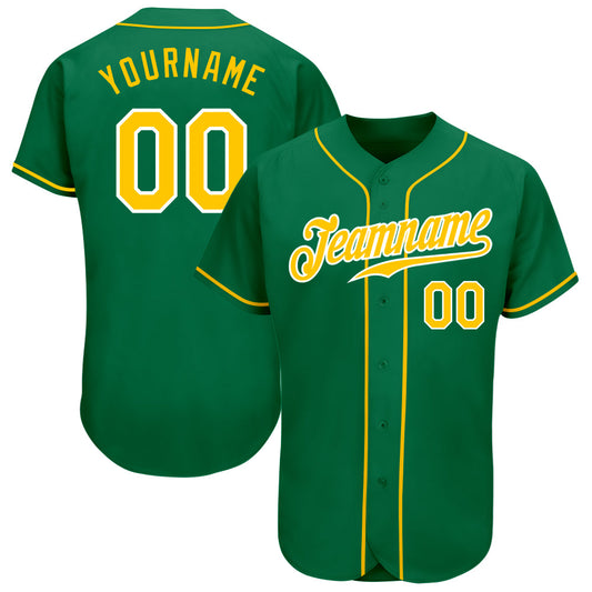 Custom Kelly Green Gold-White Authentic Baseball Jersey - Main View