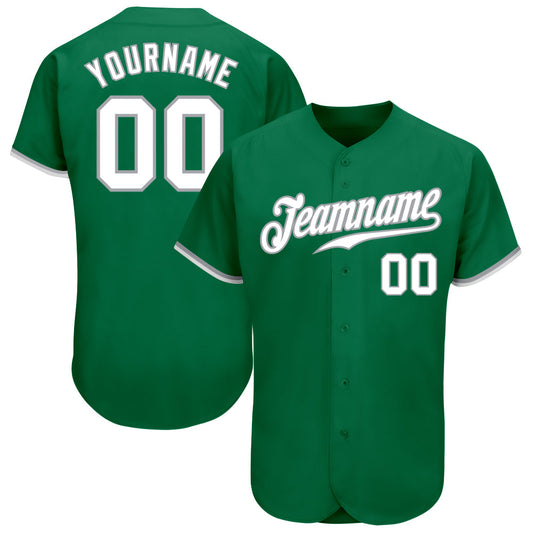 Custom Kelly Green White-Gray Authentic Baseball Jersey - Main View