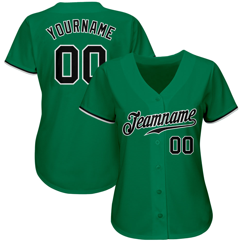 Custom Kelly Green Black-White Authentic Baseball Jersey view 2