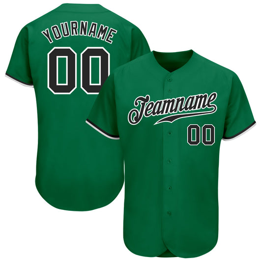 Custom Kelly Green Black-White Authentic Baseball Jersey - Main View