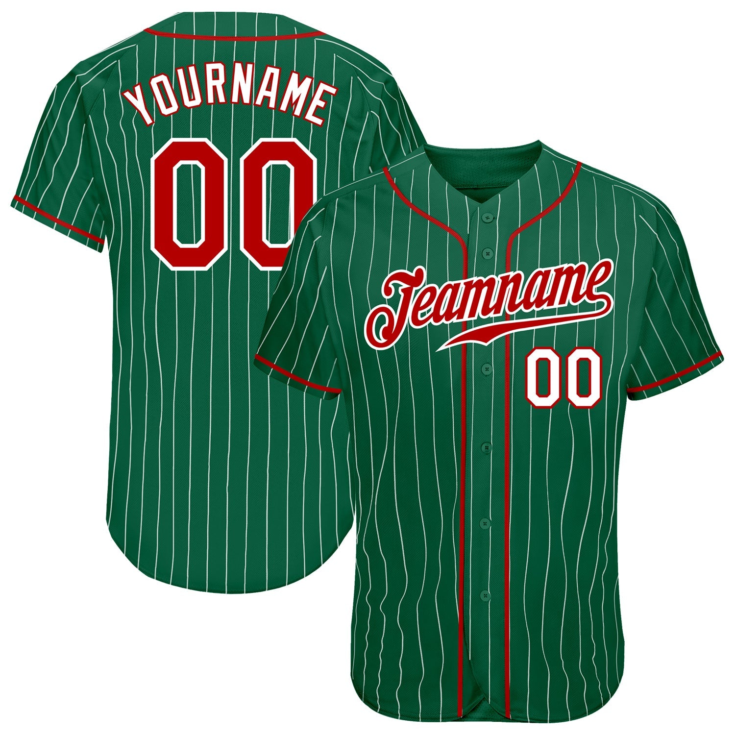 Custom Kelly Green White Pinstripe Red-White Authentic Baseball Jersey - Main View