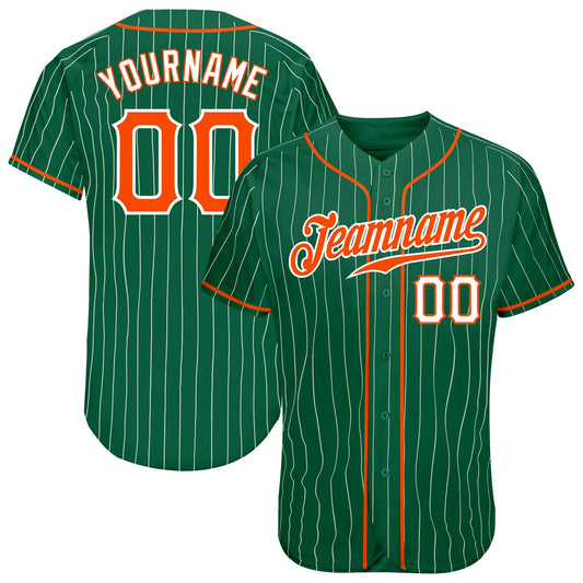 Custom Kelly Green White Pinstripe Orange-White Authentic Baseball Jersey - Main View