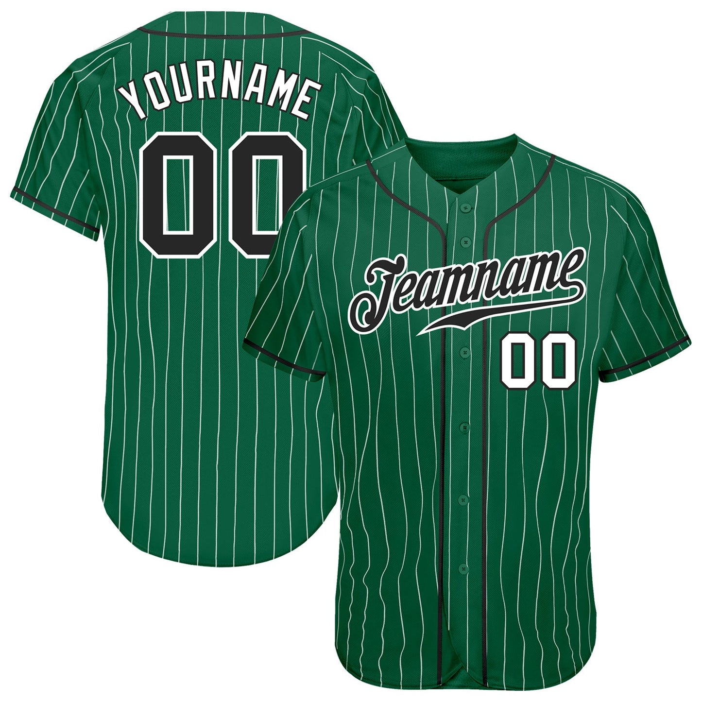 Custom Kelly Green White Pinstripe Black-White Authentic Baseball Jersey - Main View