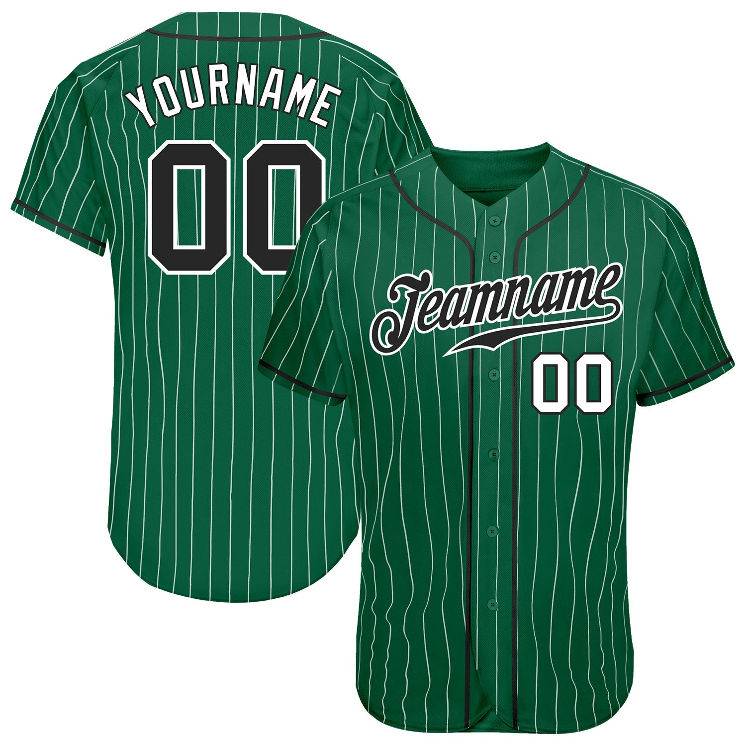 Custom Kelly Green White Pinstripe Black-White Authentic Baseball Jersey - Main View