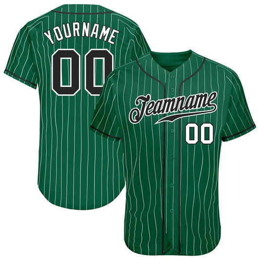 Custom Kelly Green White Pinstripe Black-White Authentic Baseball Jersey - Main View