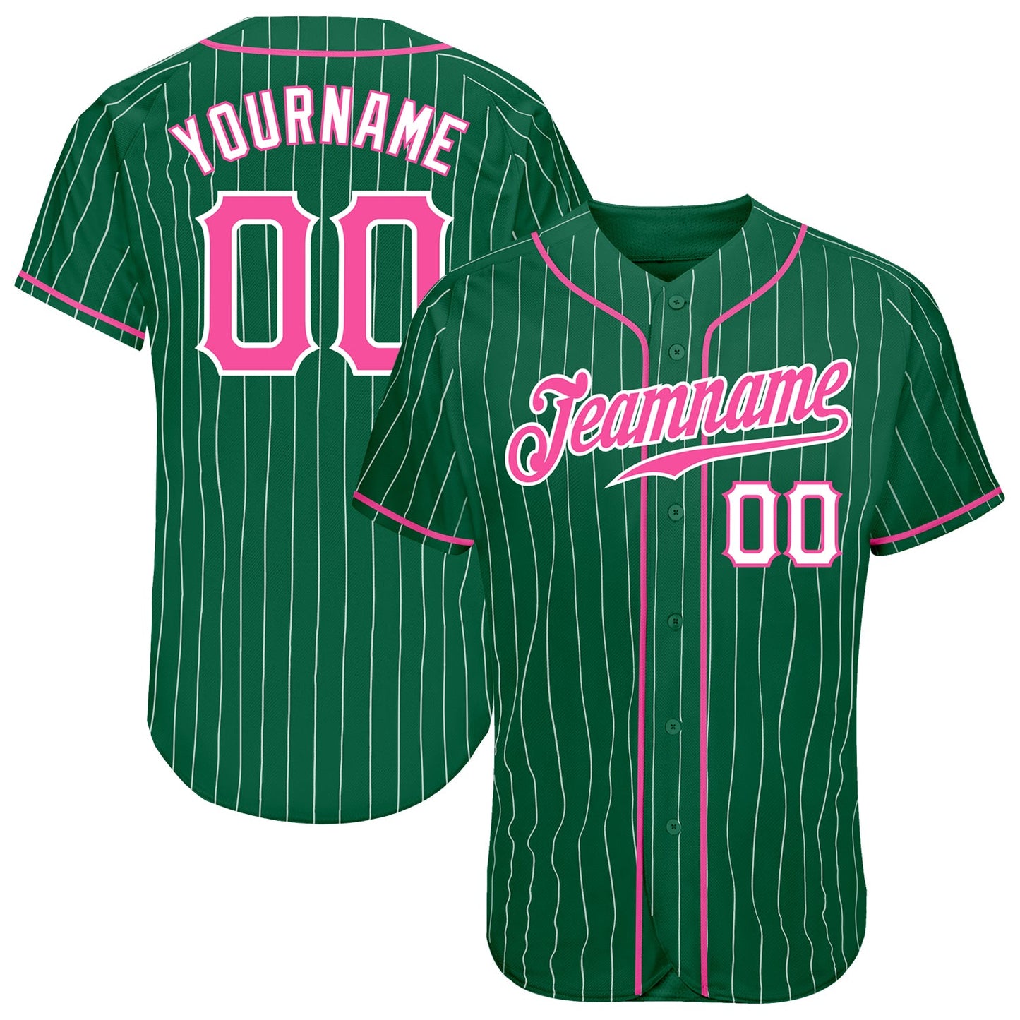 Custom Kelly Green White Pinstripe Pink-White Authentic Baseball Jersey - Main View
