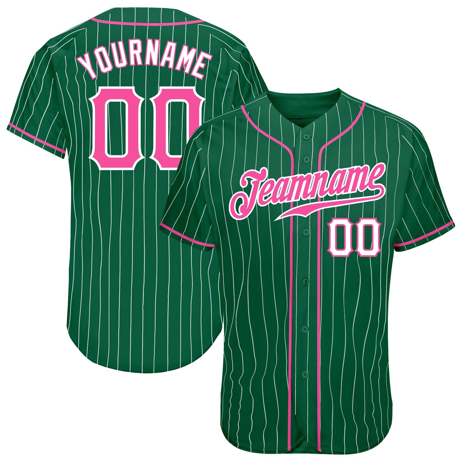 Custom Kelly Green White Pinstripe Pink-White Authentic Baseball Jersey - Main View