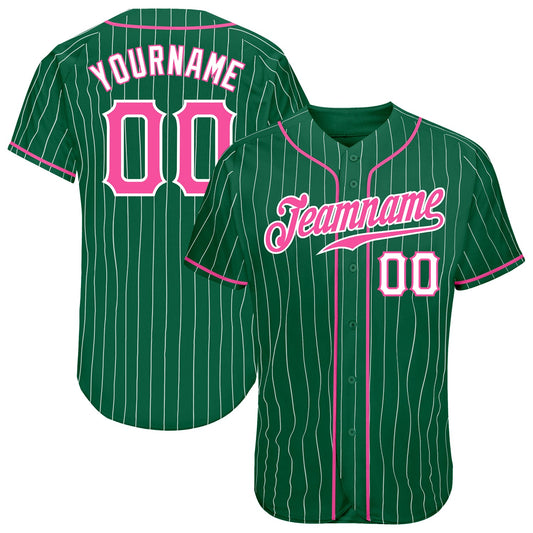Custom Kelly Green White Pinstripe Pink-White Authentic Baseball Jersey - Main View