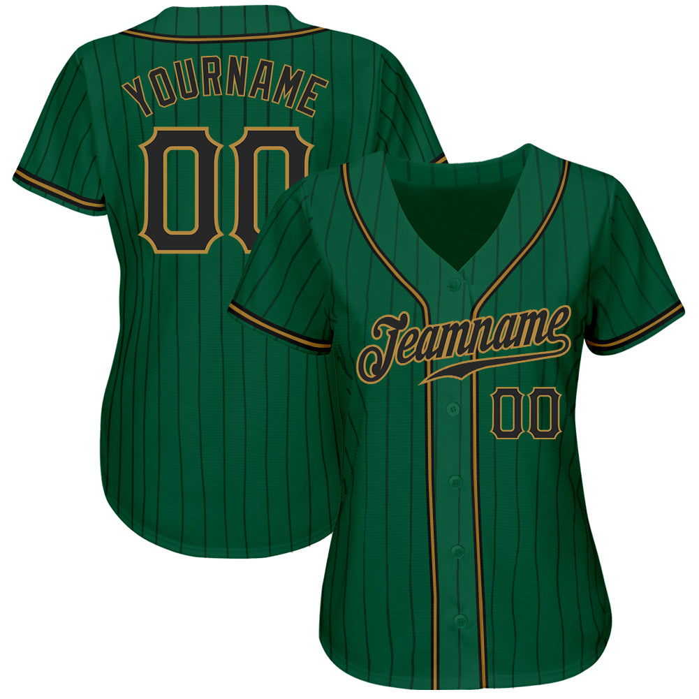 Custom Kelly Green Black Pinstripe Black-Old Gold Authentic Baseball Jersey view 2