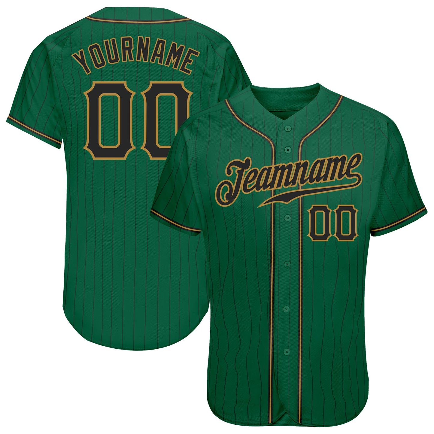 Custom Kelly Green Black Pinstripe Black-Old Gold Authentic Baseball Jersey - Main View