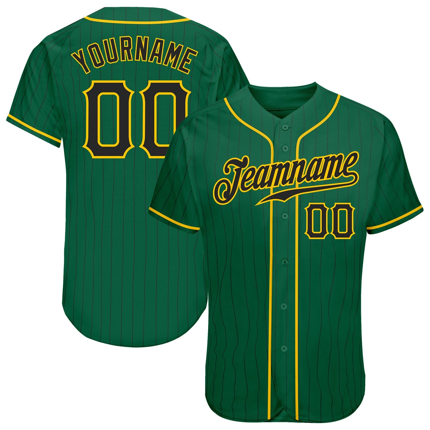 Custom Kelly Green Black Pinstripe Black-Gold Authentic Baseball Jersey - Main View