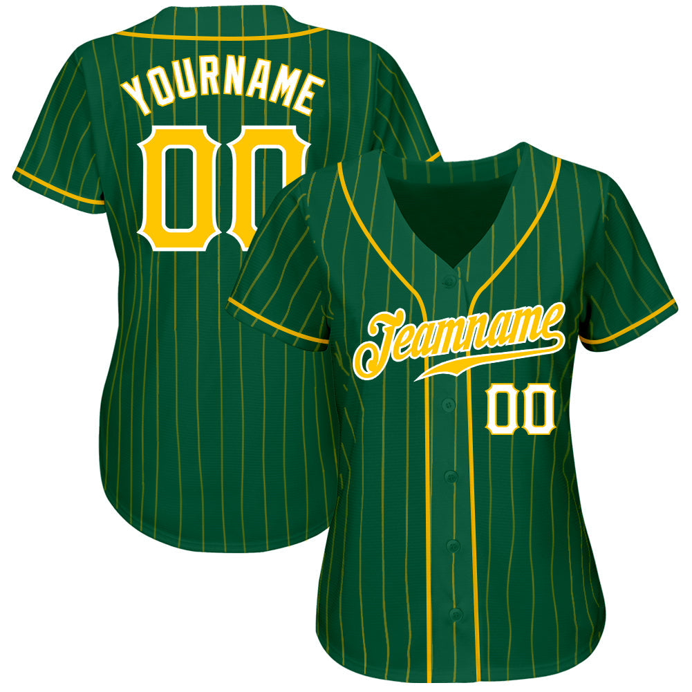 Custom Kelly Green Gold Pinstripe Gold-White Authentic Baseball Jersey view 2