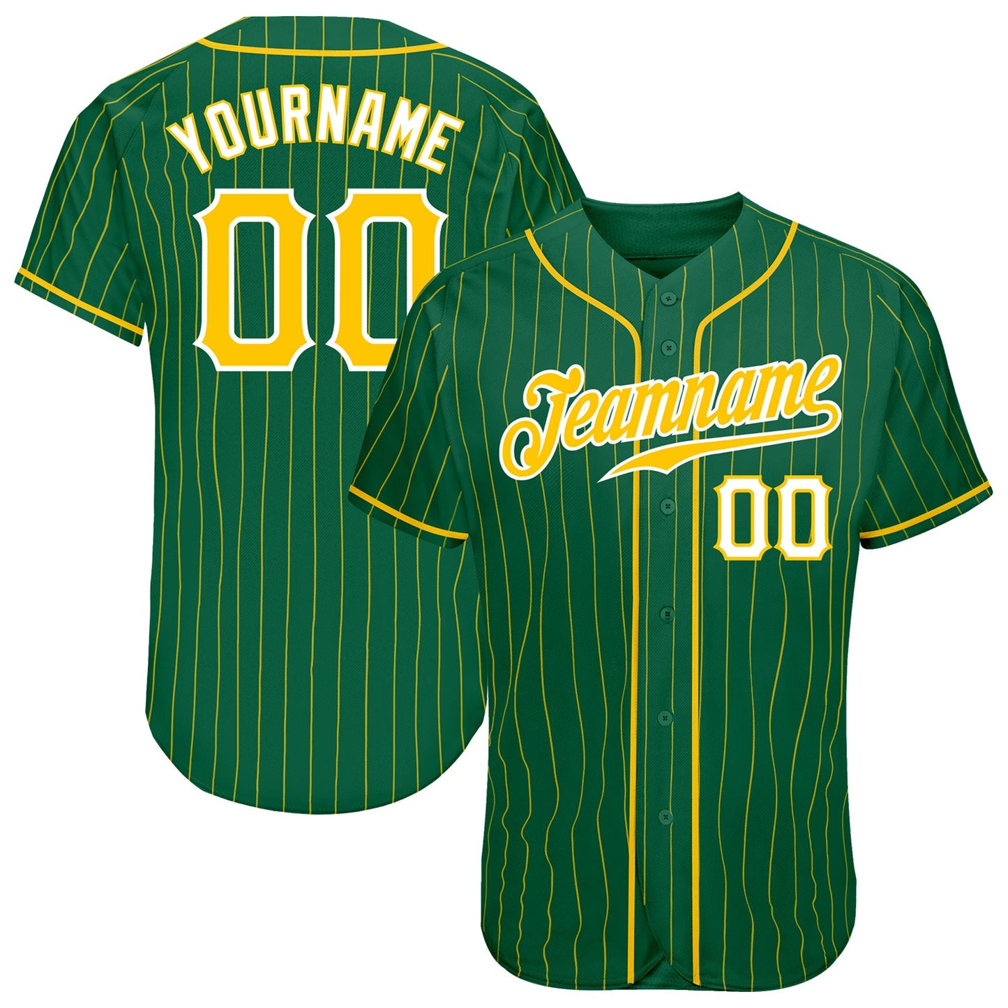 Custom Kelly Green Gold Pinstripe Gold-White Authentic Baseball Jersey - Main View