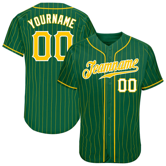 Custom Kelly Green Gold Pinstripe Gold-White Authentic Baseball Jersey - Main View