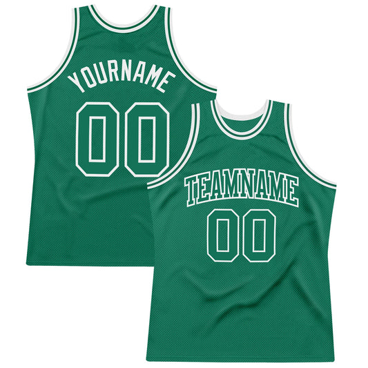 Custom Kelly Green Kelly Green-White Authentic Throwback Basketball Jersey - Main View