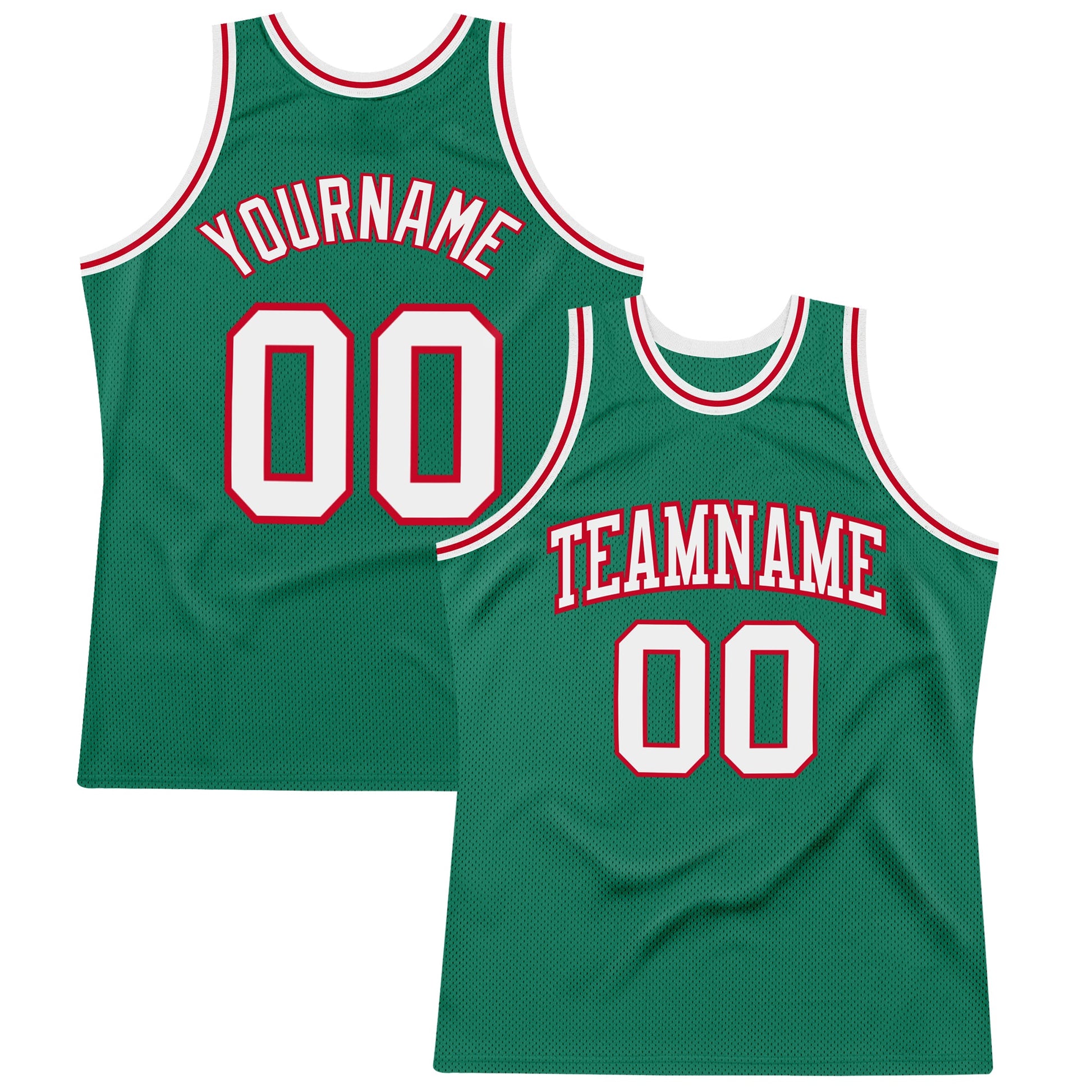 Custom Kelly Green White-Red Authentic Throwback Basketball Jersey - Main View