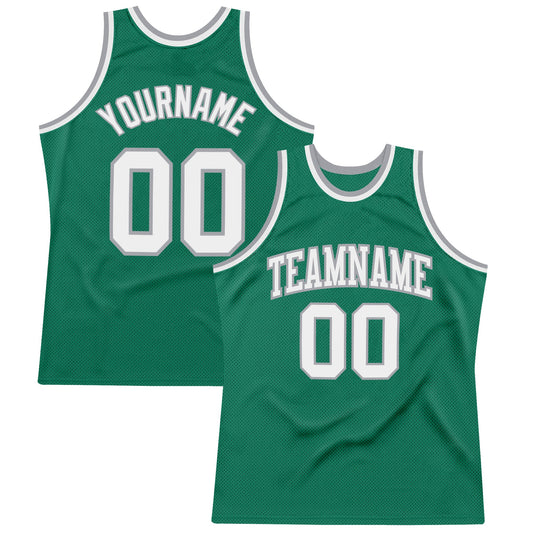 Custom Kelly Green White-Gray Authentic Throwback Basketball Jersey - Main View