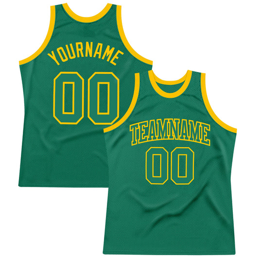 Custom Kelly Green Kelly Green-Gold Authentic Throwback Basketball Jersey - Main View