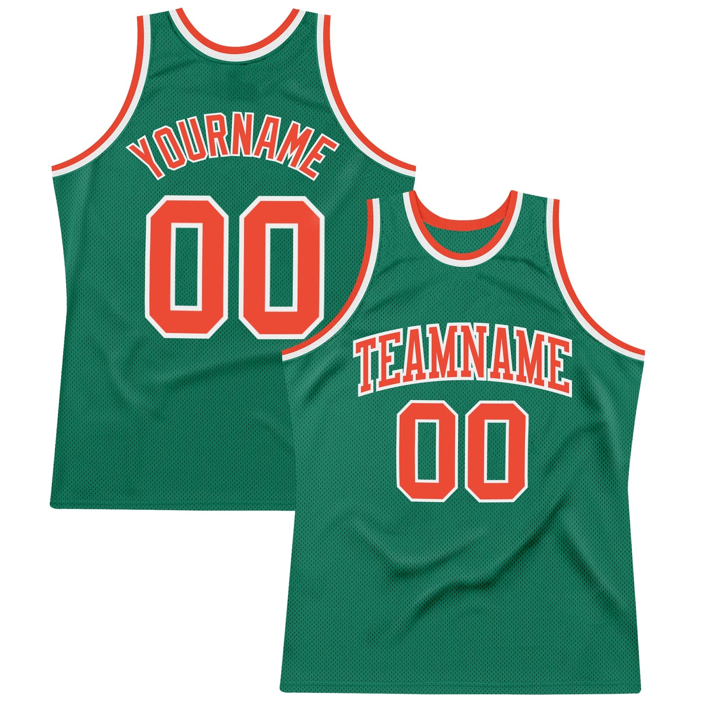 Custom Kelly Green Orange-White Authentic Throwback Basketball Jersey - Main View