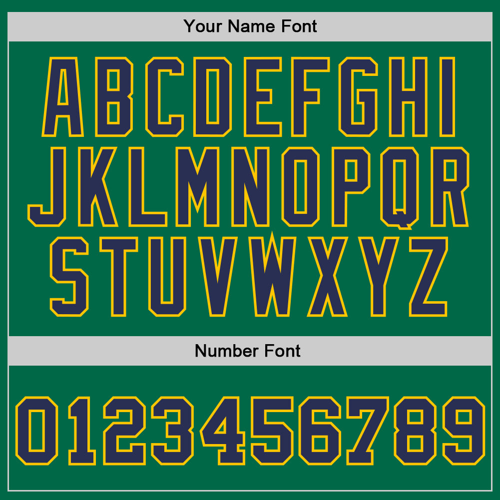 Custom Kelly Green Navy-Gold Authentic Throwback Basketball Jersey view 3