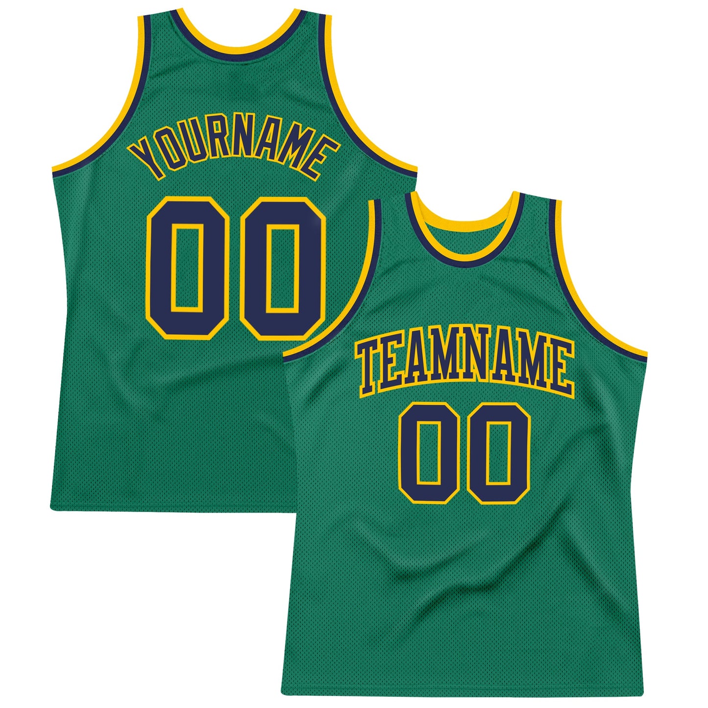 Custom Kelly Green Navy-Gold Authentic Throwback Basketball Jersey - Main View