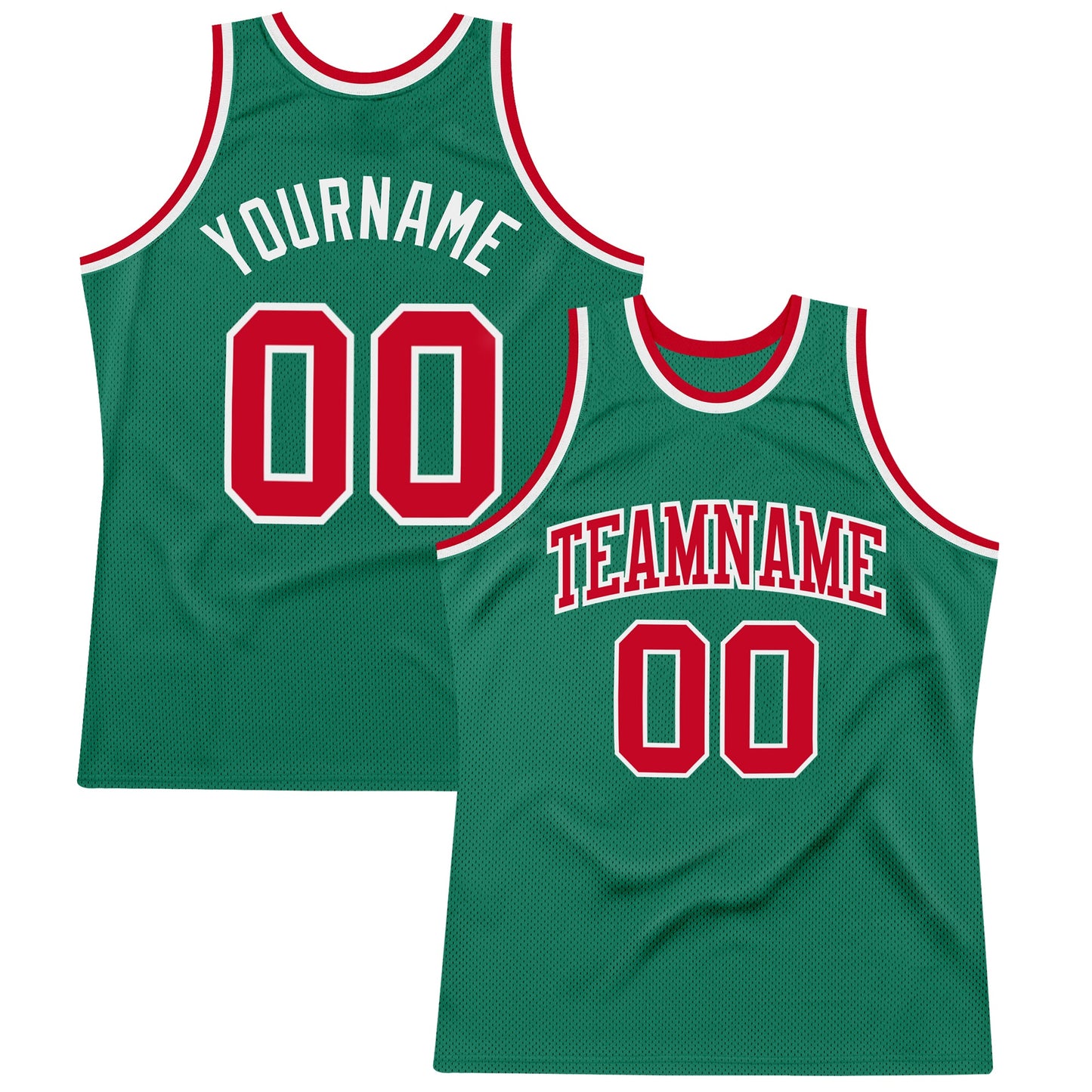Custom Kelly Green Red-White Authentic Throwback Basketball Jersey - Main View