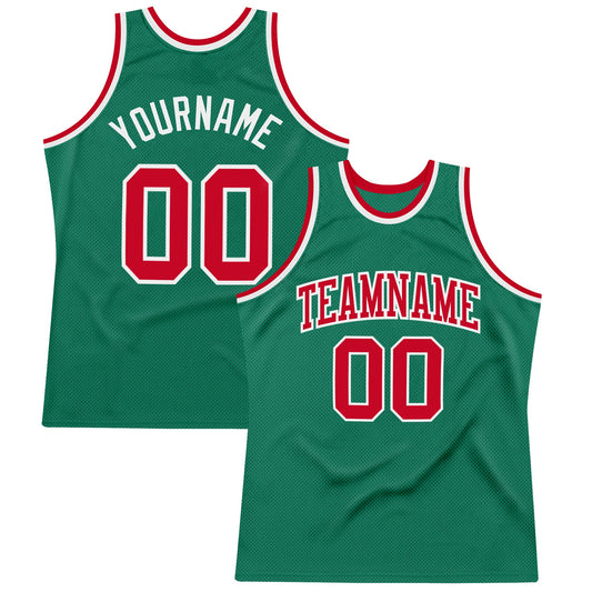 Custom Kelly Green Red-White Authentic Throwback Basketball Jersey - Main View