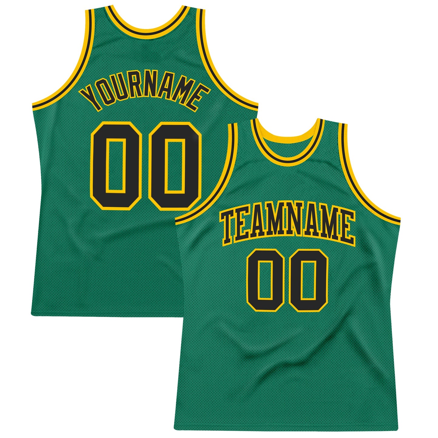 Custom Kelly Green Black-Gold Authentic Throwback Basketball Jersey - Main View