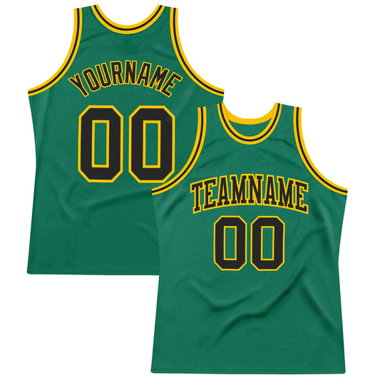 Custom Kelly Green Black-Gold Authentic Throwback Basketball Jersey - Main View