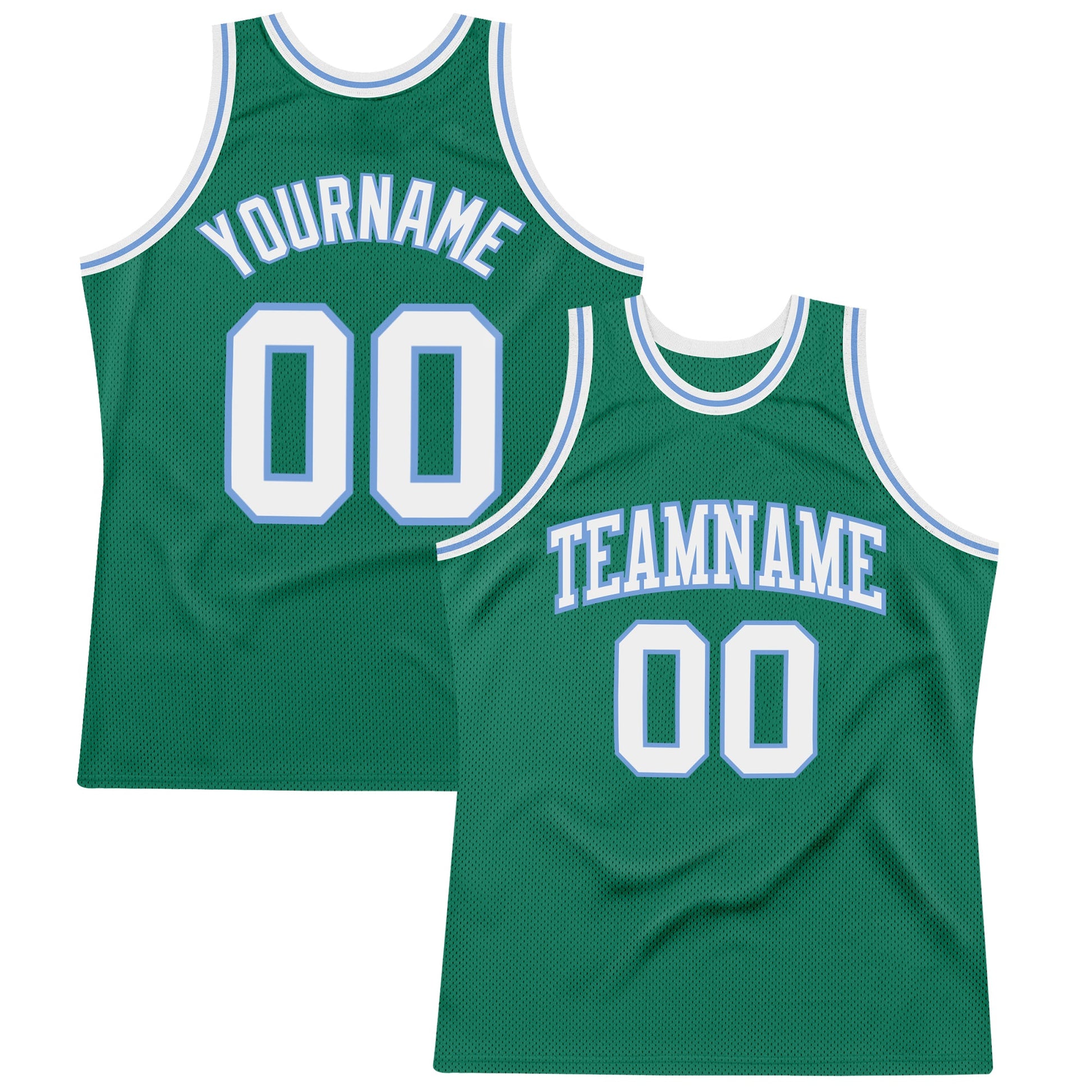 Custom Kelly Green White-Light Blue Authentic Throwback Basketball Jersey - Main View