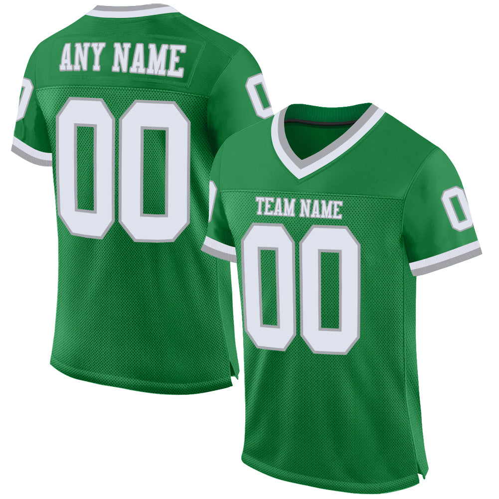 Custom Grass Green White-Gray Mesh Authentic Throwback Football Jersey - Main View