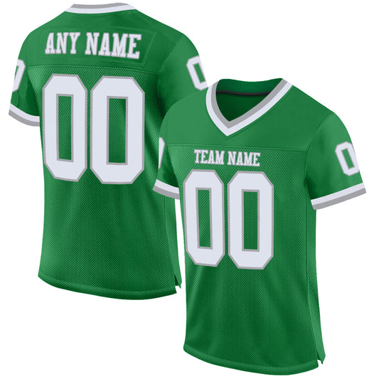 Custom Grass Green White-Gray Mesh Authentic Throwback Football Jersey - Main View