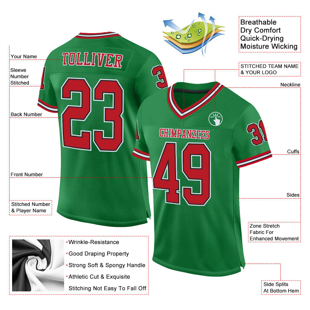 Custom Grass Green Red-Black Mesh Authentic Throwback Football Jersey view 2