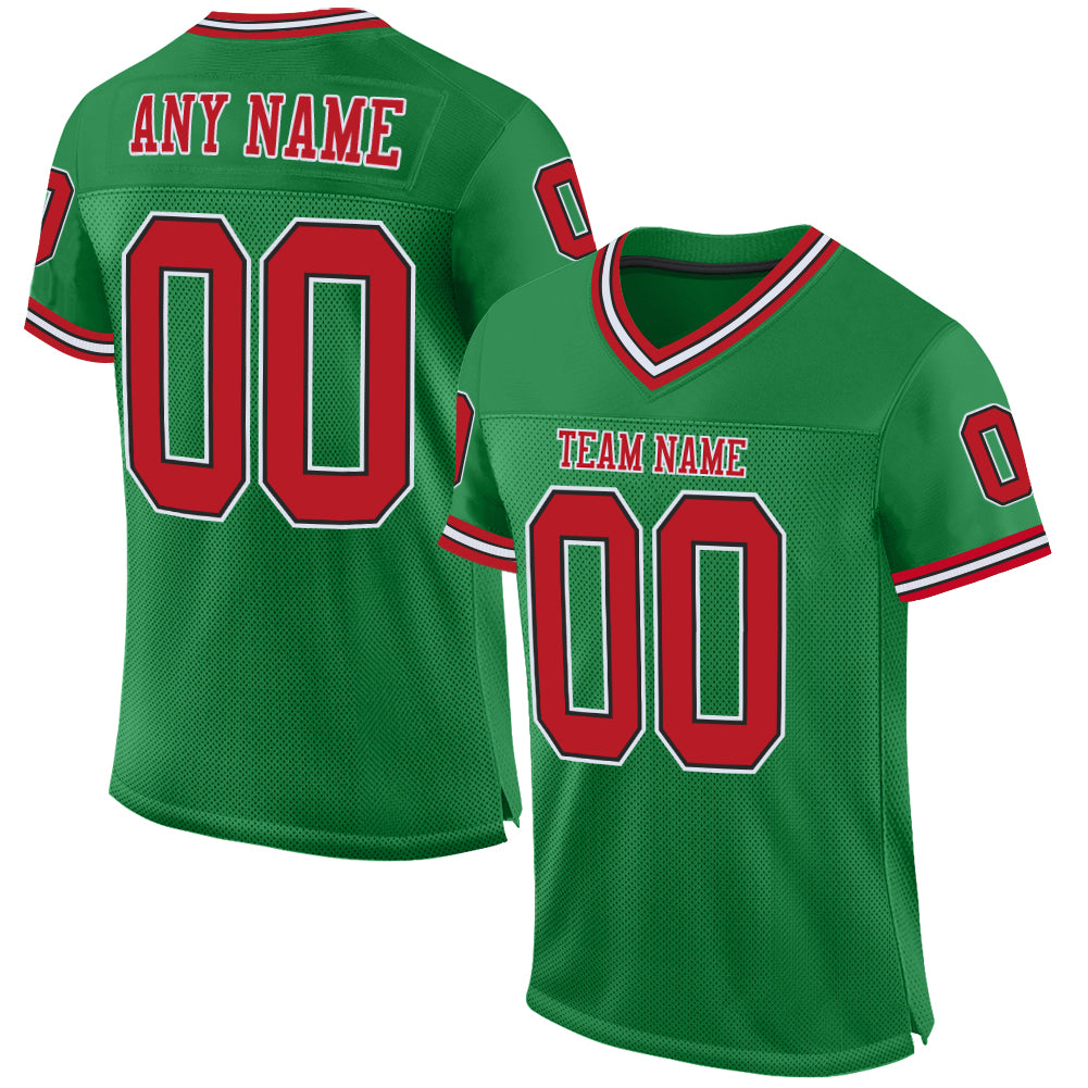Custom Grass Green Red-Black Mesh Authentic Throwback Football Jersey - Main View