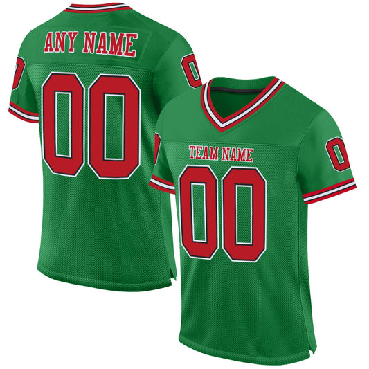 Custom Grass Green Red-Black Mesh Authentic Throwback Football Jersey - Main View