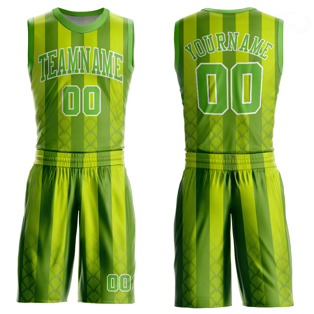 Custom Kelly Green Neon Green-White Round Neck Sublimation Basketball Uniform Jersey - Main View