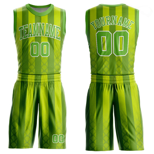 Custom Kelly Green Neon Green-White Round Neck Sublimation Basketball Uniform Jersey - Main View