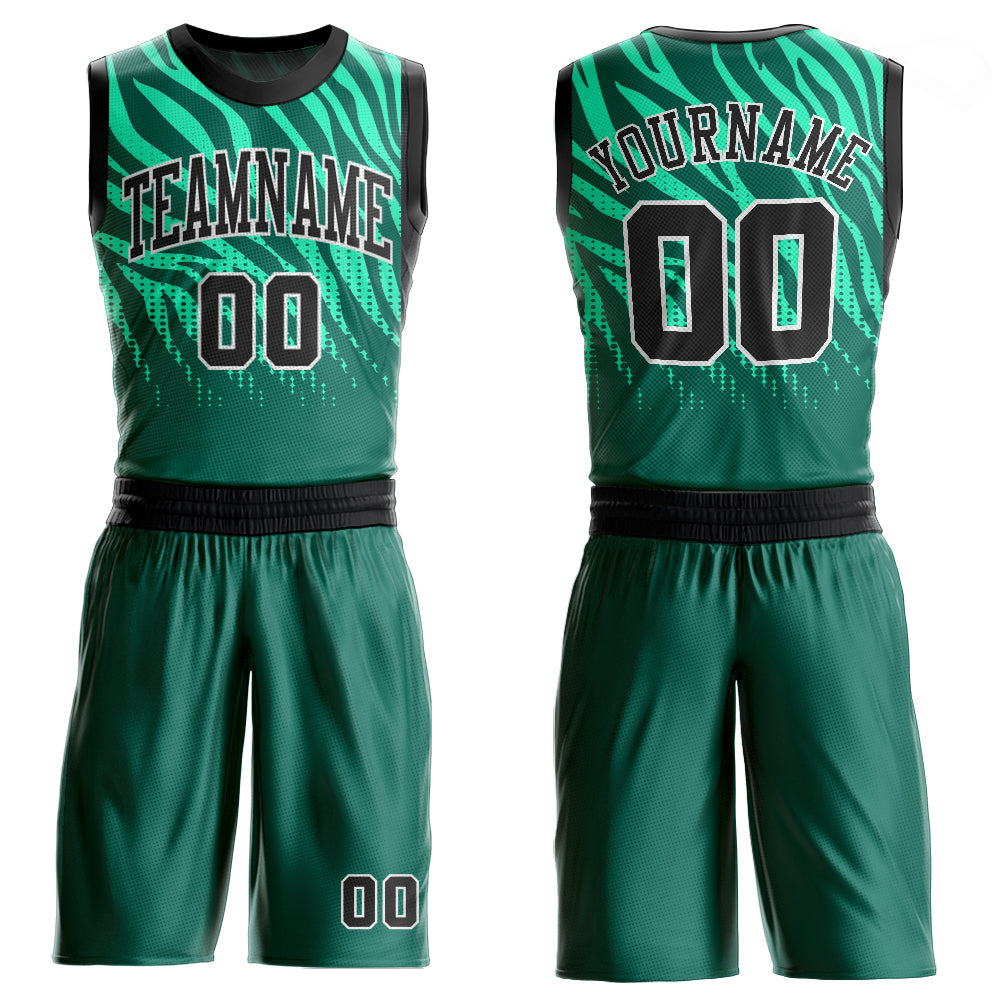 Custom Kelly Green Black-White Round Neck Sublimation Basketball Uniform Jersey - Main View