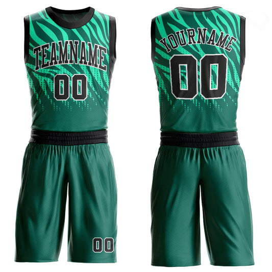 Custom Kelly Green Black-White Round Neck Sublimation Basketball Uniform Jersey - Main View