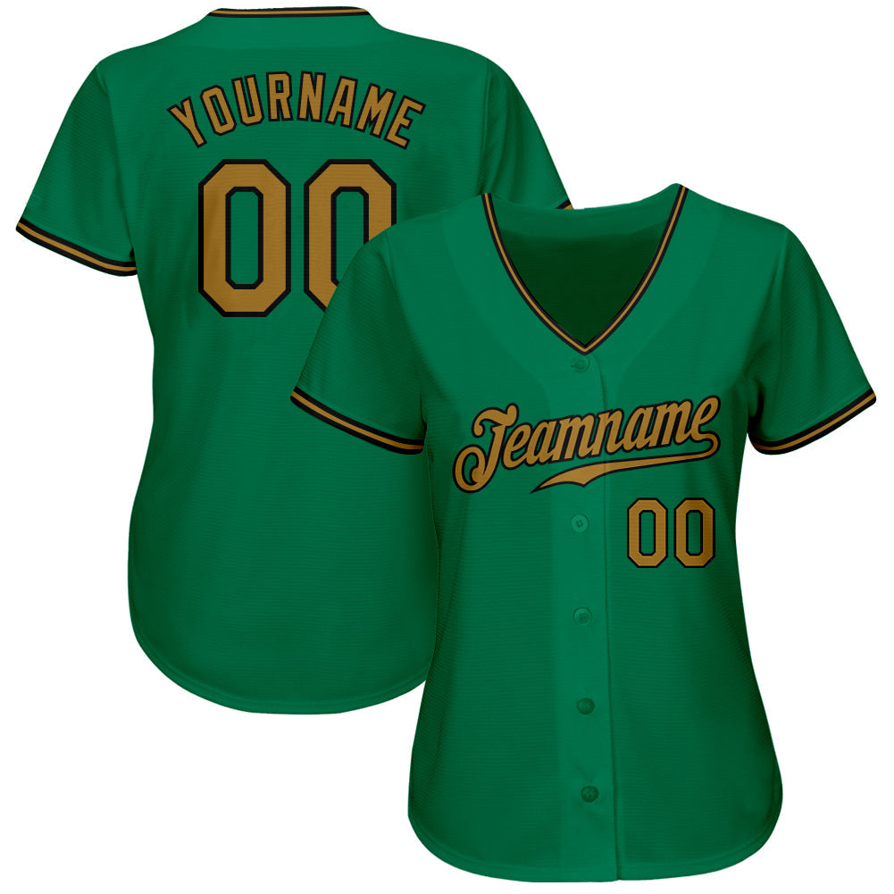 Custom Kelly Green Old Gold-Black Authentic Baseball Jersey view 2