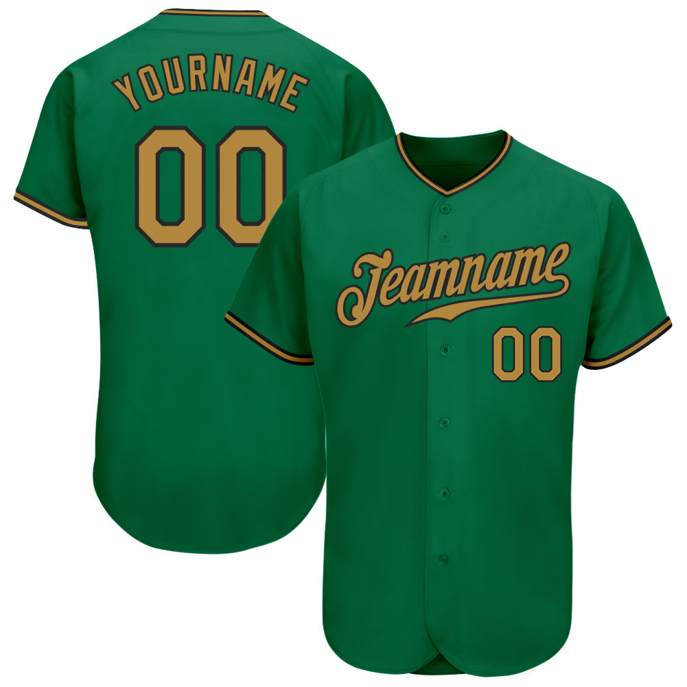 Custom Kelly Green Old Gold-Black Authentic Baseball Jersey - Main View