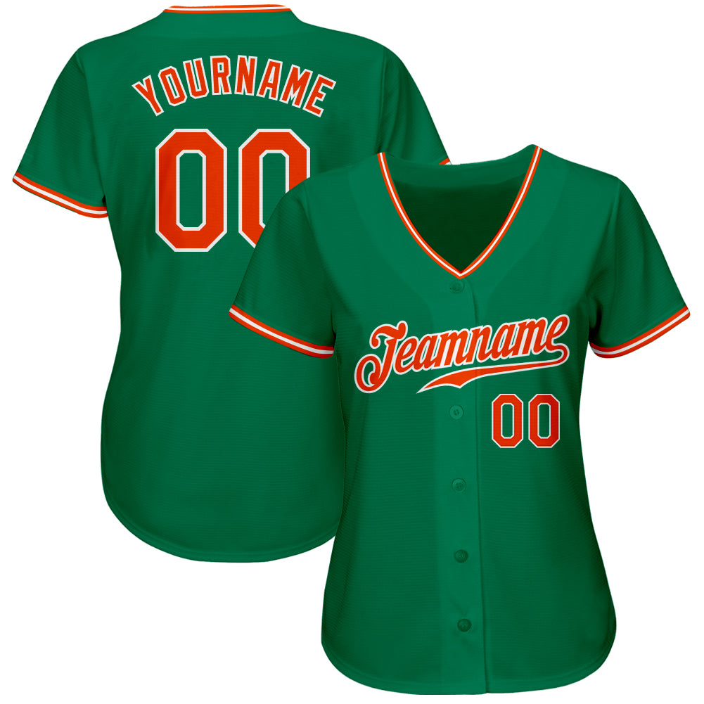 Custom Kelly Green Orange-White Authentic Baseball Jersey view 2