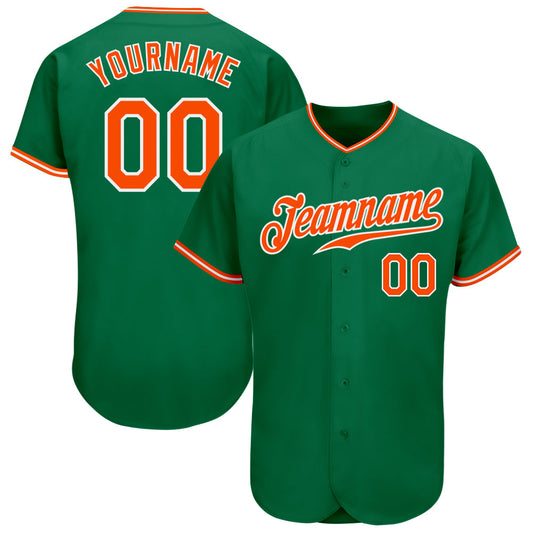 Custom Kelly Green Orange-White Authentic Baseball Jersey - Main View