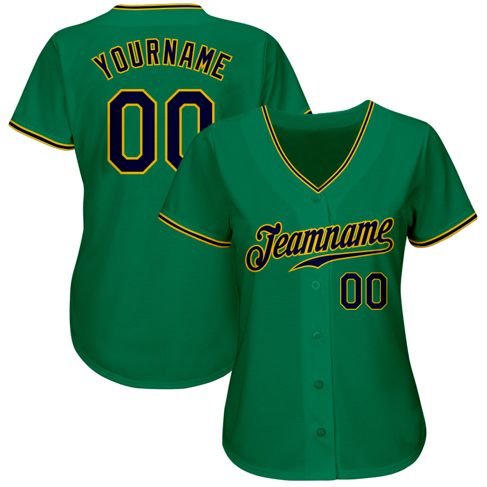 Custom Kelly Green Navy-Gold Authentic Baseball Jersey view 2