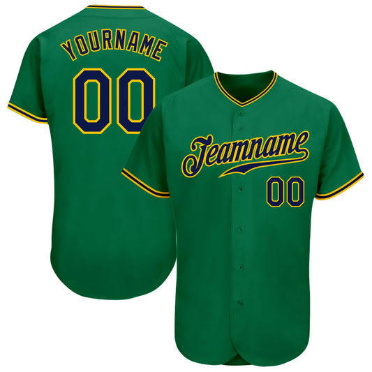 Custom Kelly Green Navy-Gold Authentic Baseball Jersey - Main View