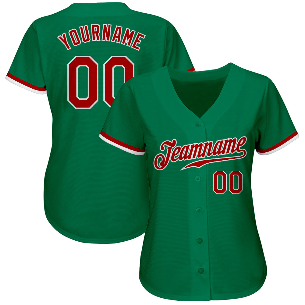 Custom Kelly Green Red-White Authentic Baseball Jersey view 2