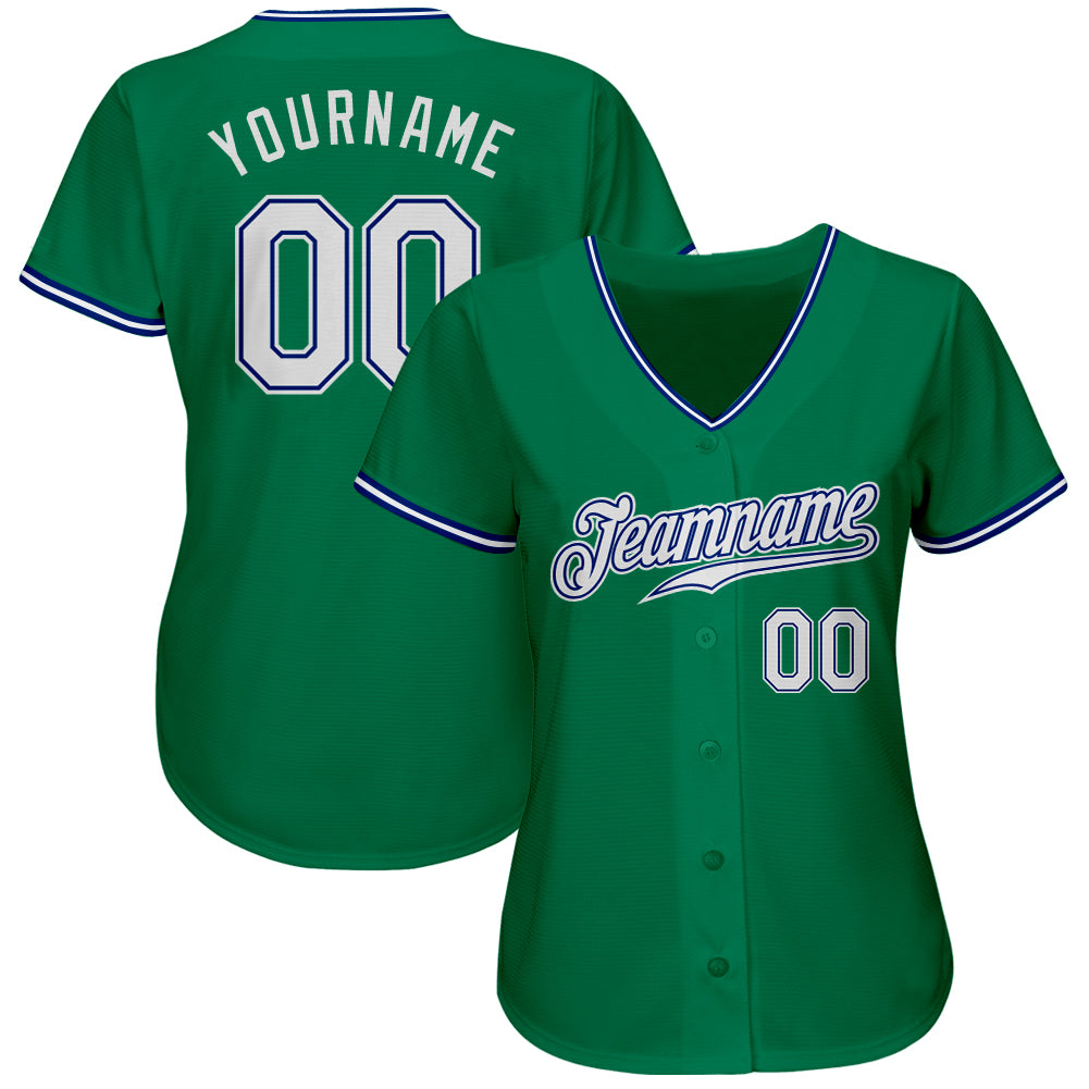 Custom Kelly Green White-Royal Authentic Baseball Jersey view 2