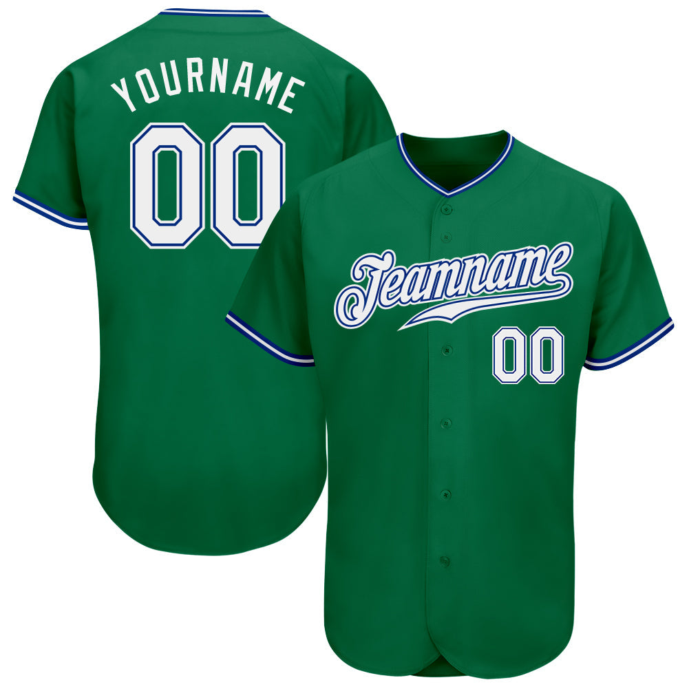Custom Kelly Green White-Royal Authentic Baseball Jersey - Main View
