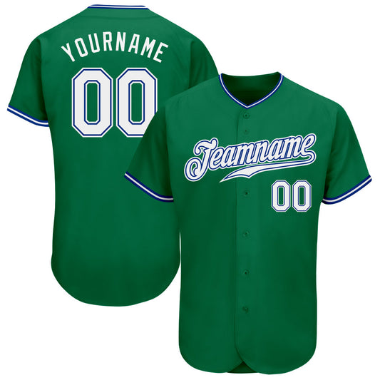 Custom Kelly Green White-Royal Authentic Baseball Jersey - Main View