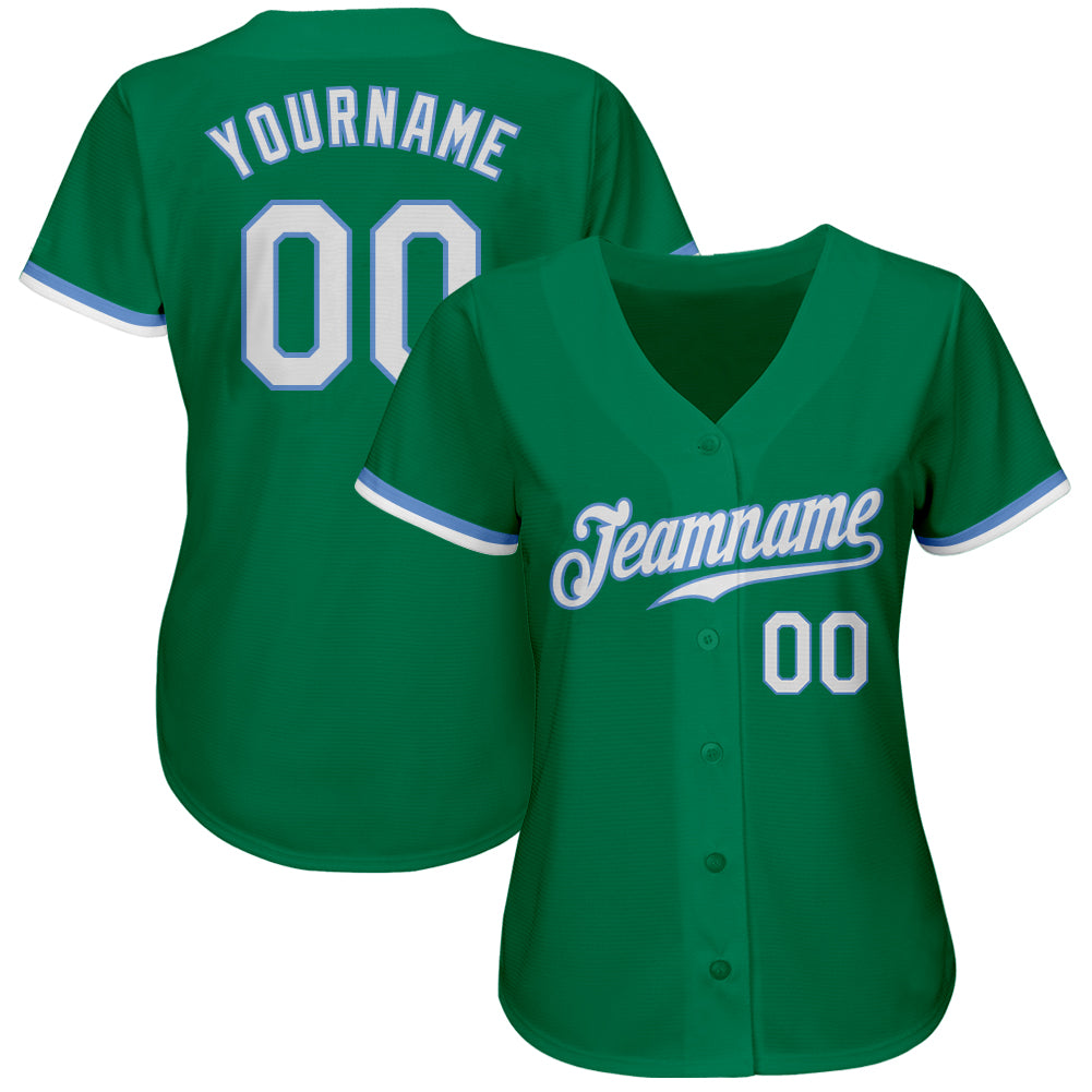 Custom Kelly Green White-Light Blue Authentic Baseball Jersey view 2